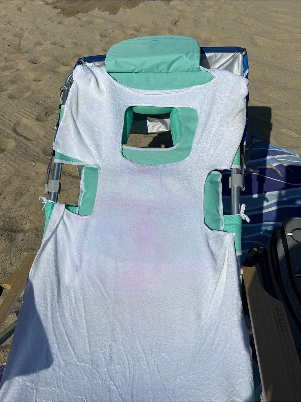 Ostrich custom towels for beach chair with face and arm holes